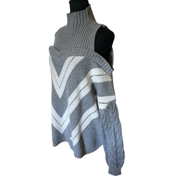 Oversized Chunky Cable Knit Sweater Sexy Boho Chic Grey White Off Shoulder 4X - Picture 8 of 10